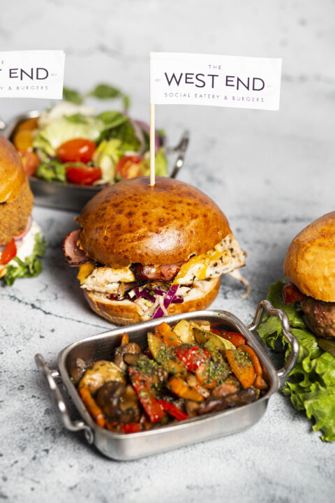 burger selection with vegetables